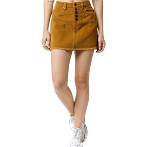 Indigo Rein Button Fly Mid Rise Cotton Corduroy Mini Skirt - 5 - Rusty Brown